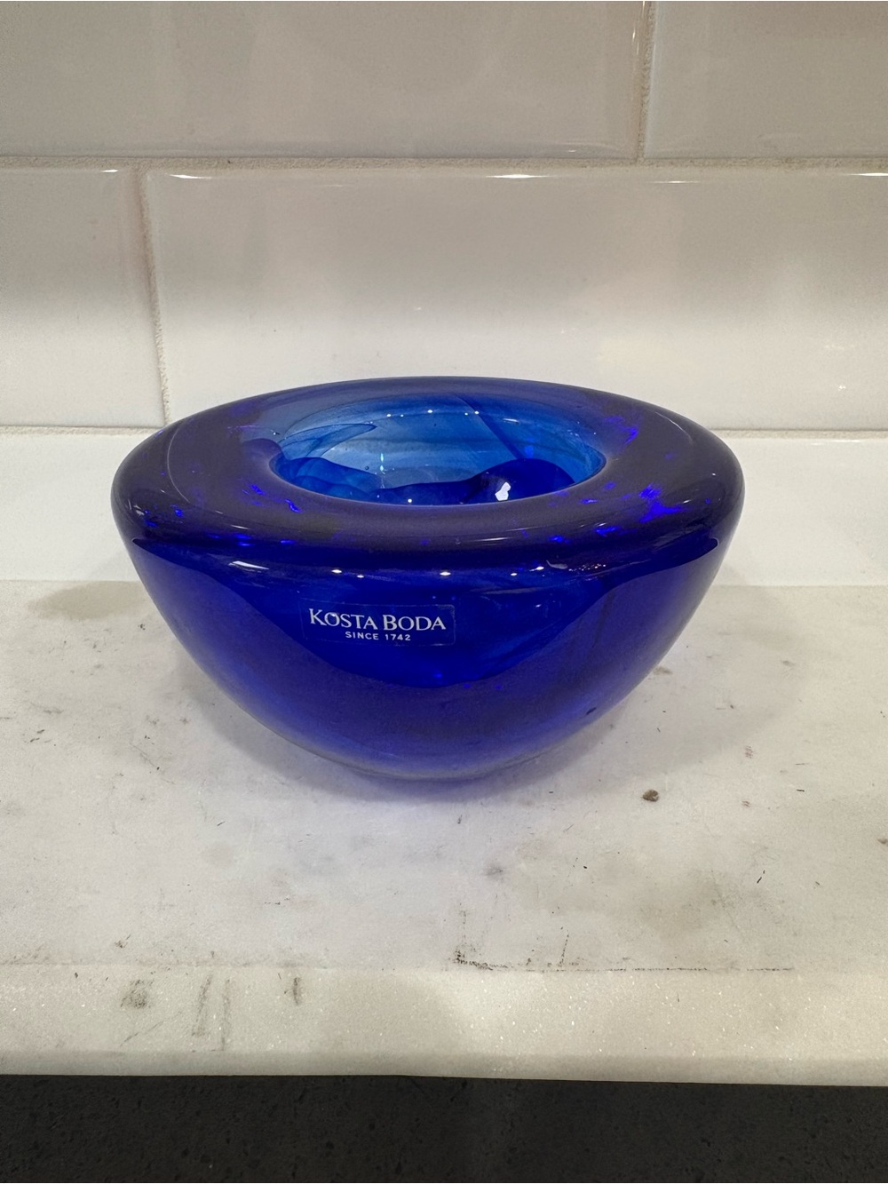 Kosta Boda Deep Cobalt Blue Art Glass candle holder